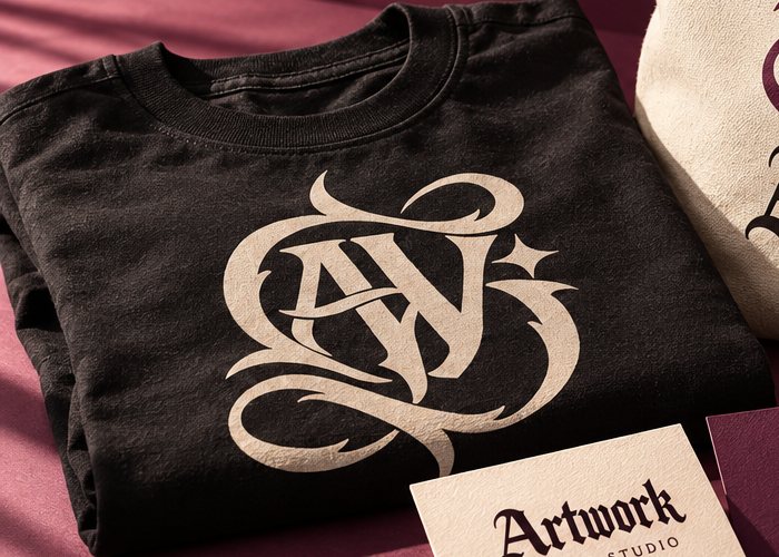 T-shirt nera con monogramma Pergamena