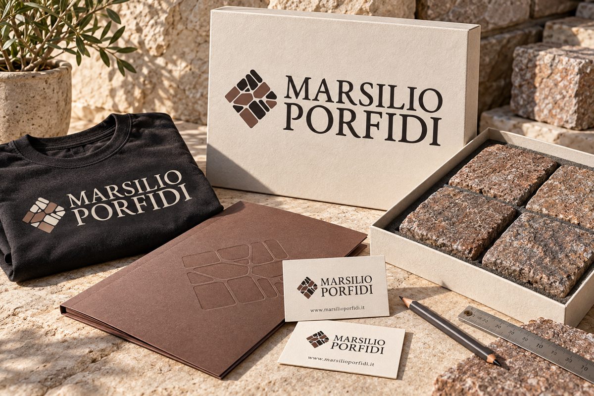 Packaging e cancelleria Marsilio Porfidi con logo
